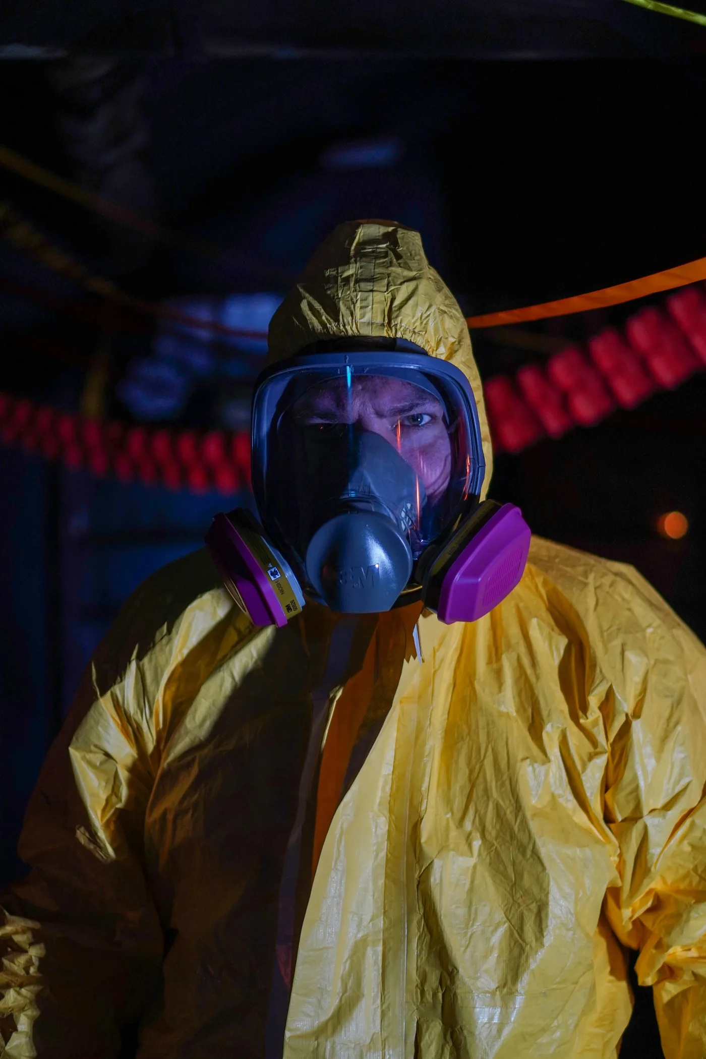 sewage cleanup Nashville Tennessee — biohazard technician in full PPE performing sewage backup remediation